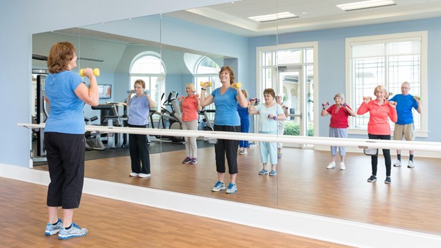 seniors participating in an exercise class